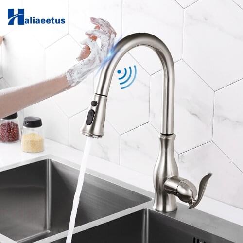 Pull Out Kitchen Faucets With Sensor Smart Touch Kitchen Faucets Smart Touch Spray Mixer Taps Brass Hot&Cold Sink Faucet Crane