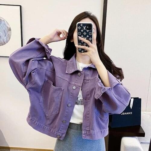 Women Purple denim casual jacket women loose short coat tops spring 2021 new spring and autumn