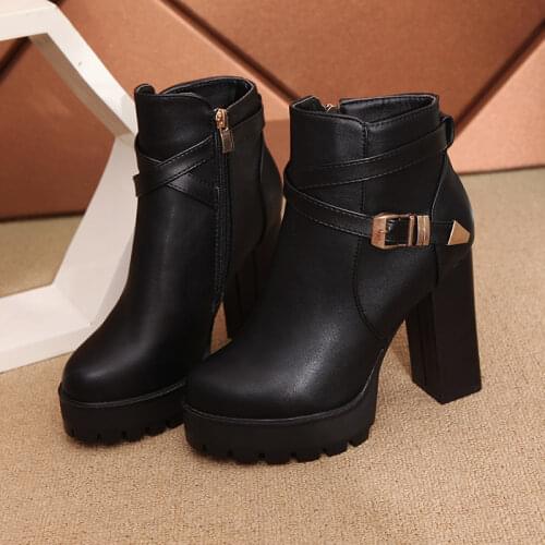 2020 Spring/Autumn boots women Ankle winter shoes women Square heel leather boots women zapatos de mujer