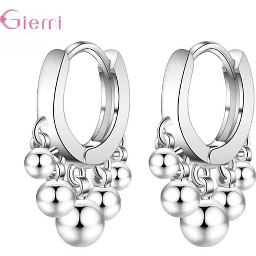 Simple Creative 925 Sterling Silver Small Round Ball Hoop Earring Female Fashion Jewelry Earrings for Women Girl Brincos Bijoux