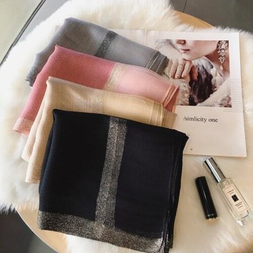 New 2020 Silk wool Scarf Women Spring and Summer Water Ripple Gold Line Solid long Scarf Female Shawl hair scarf hijab scarf