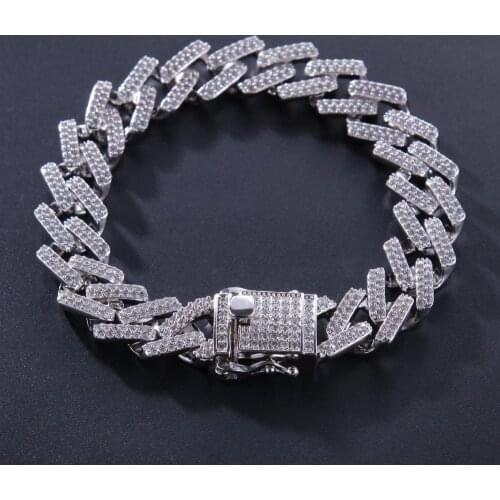 HIBRIDE Miami Prong Cuban Link Bracelet 3 Row Full Iced Out Cubic Zircon 7inch 8inch Bracelet Mens Hiphop Jewelry B-148