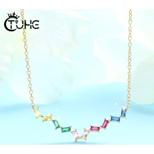 Fashion Fashion Collar Rainbow Colorful CZ Necklaces for Women Elegant Style Women Wave Pendant Necklace Gold Color