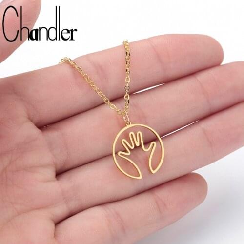 Chandler Stainless Steel Creative Geometric Palm Shape Necklace For Women Hollow Out Clavicle Link Chain Boho Personality Colier