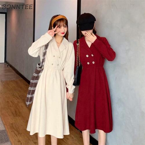 Long Sleeve Dress Women College Sweet Friends Button Spring Empire Korean Cute Lovely Clothing All-match vestidos popular daily