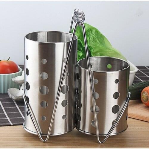1set Creative Stainless Steel Hanging Chopsticks Tube Tableware Cage Rack Box Kitchen Catering KX 044