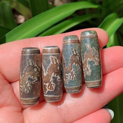 1PC 30mm Dragon Vintage Natural Tibetan Dzi Agates Beads Grey Green Agat Stone Beads for Women Men Healing Jewelry