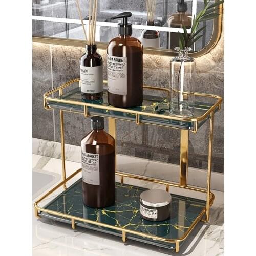 Modern Classic Fashion popular Design Luxury Loft gold color metal make up storage racks organizer marble makeup boxes tray 1PC