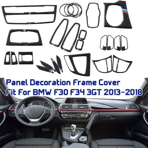 11 PCS Carbon Fiber Automotive Internal Panel Switch Frame Cover Trim Strips Sticker For BMW 3 Series F30 F34 2013-2018