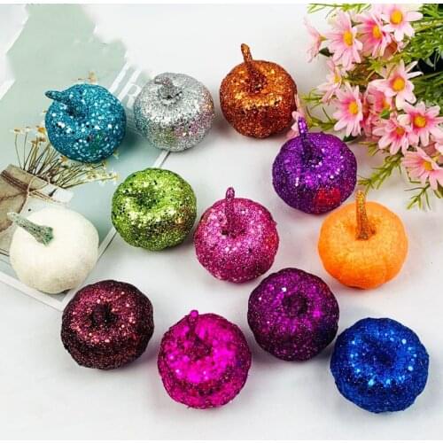 12pcs/set Glitter Mini Simulation Pumpkins Cute Shiny Foam Pumpkins Halloween Christmas Party Decorative Supplies 5.6*6.5cm