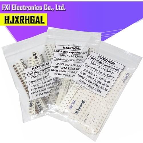 16values*20pcs=320pcs 0603 0805 1206 SMD Capacitor assorted kit component diy samples kit new and original