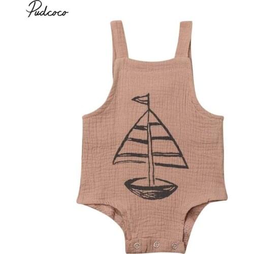 2019 Brand Newborn Baby Girl Boy Sailboat Bodysuit Soft Cotton Sleeveless Sunsuit Jumpsuit Outfit Cute Baby Clothes Summer 0-12M