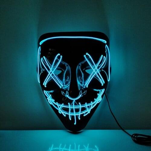 2021 Halloween Party Cold Light Mask Led Glowing Mask Black V-shaped Halloween Bar Holiday Gifts for Makeup Mask Decoration
