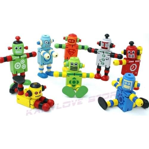 8pcs/set Color Mixed Wooden Robots Action Figure Toy Joints CanBe Active Rich Colors Toy For Children Model Collection Toys Gift