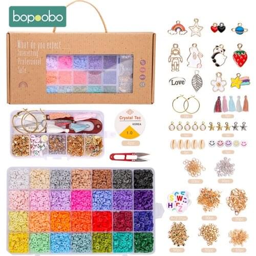 Bopoobo 5600Pcs Flat Round Polymer Resin Clay Beads Chip Disk Loose Spacer Handmade Beads For DIY Jewelry Making Bracelets