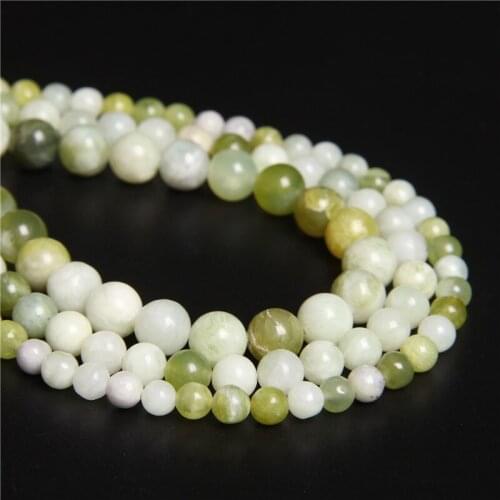 New Arrival Natural Green Russian Flower Jades Stone Beads For Jewelry Making DIY Bracelet Necklace 4 6 8 10 12MM Pick Size
