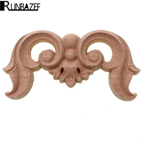 RUNBAZEF Floral Wood Carved Decal Corner Appliques Frame Wall Doors Furniture Woodcarving Decorative Wooden Figurines Crafts