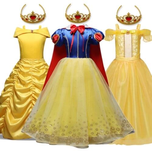 Princess Girls Snow White Dress Costume Children Beauty and the Beast Cosplay Party Disfraz Kids Halloween Robe Clothiing