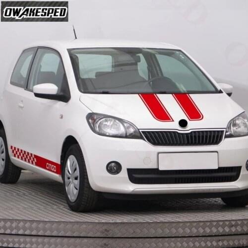 For Skoda-Citigo Racing Sport Car Hood Bonnet Stripes Auto Door Side Skirt Stickers Exterior Accessories