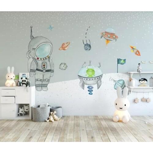 Hand-painted space children room background wall painting decorative wallpaper murals