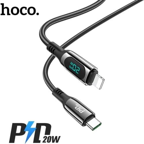 Hoco PD20W Digital Display Phone Fast Charging Cable For iPhone 12 Pro Max 12 Mini USB Type C Nylon Wire Cord For iPad Macbook