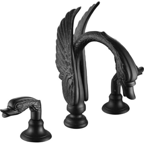 Free ship classic black Color 3 Holes 8" widespread lavatory swan bathroom sink faucet mixer tap swan handles New