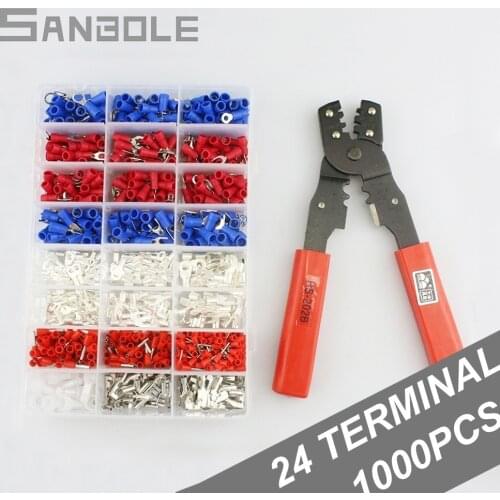 Terminal box and Plier Wire Connection Cold Pressed End Tube Copper Joint Wire Connector Combination sets 24 types of terminals