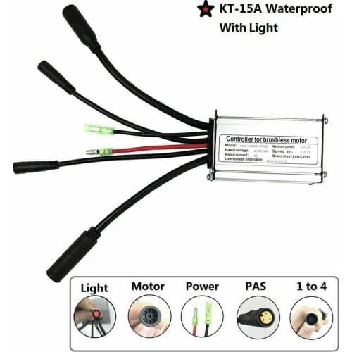 KT 48V 36V 15A Controller with UK Electric Bicycle Light Wire 1T4 PAS For 250W-350W Motor Controller DC