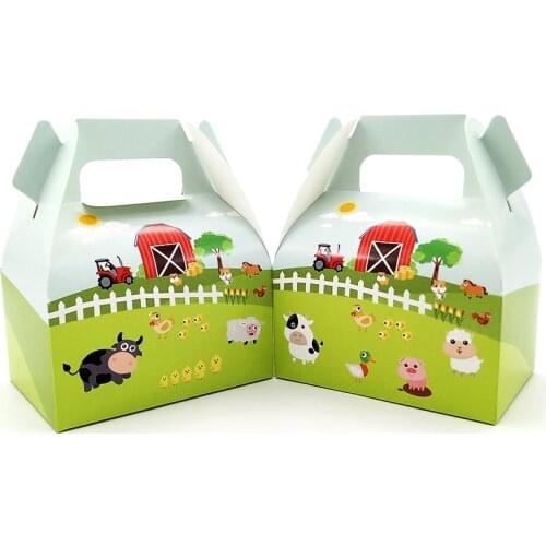 6pcs Candy Box Cake Gift Bags Snack Container For Kids Farm Animals Cow Piggy Sheep Birthday Party Baby Shower Supplies Deco
