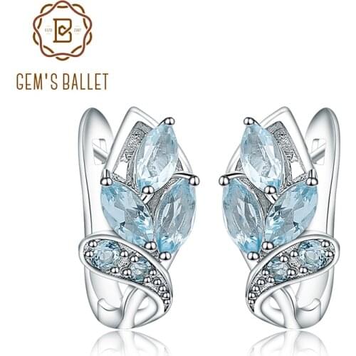 Gems Ballet Round Natural Sky Blue Topaz Earrings Fine Jewelry Soild 925 Sterling Silver Earrings For Women Earring