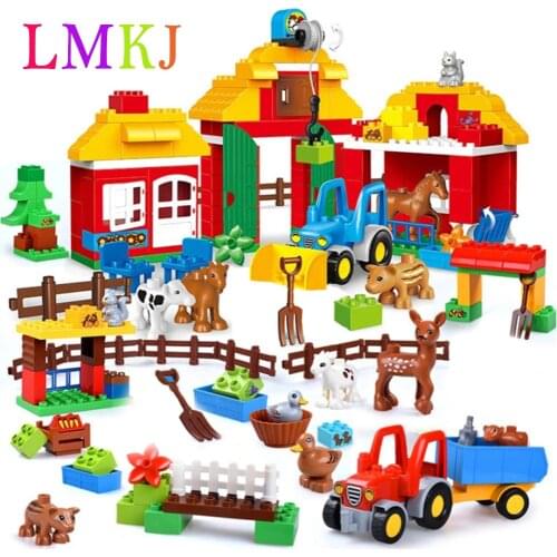 The New Diy Tractor Set Farm Market Model car Building Blocks Bricks Toys for Children Compatible With Duploed Kids Gift
