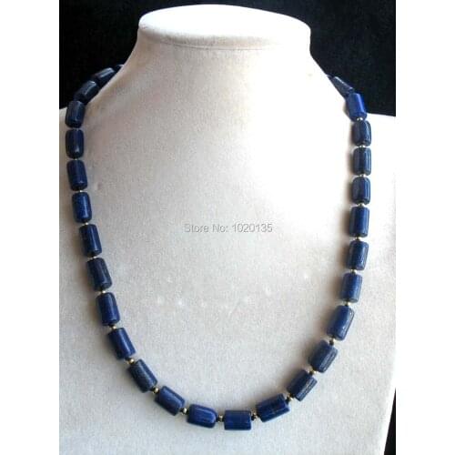 Wholesale blue lapis lazuli pillar 8*12mm necklace nature beads 18inch FPPj