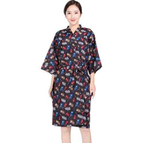Salon Hairdressing Robe Barber Shop Customer Hair Dyeing Clothes Beauty SPA Gown Hairdresser Haircut Feather Pattern Kimono