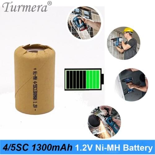 Turmera 1.2V Ni-MH Rechargeable Battery 4/5 SC 1300mAh 10C Discharge Current for Screwdriver Battery and Vacuum Cleaner Robot A2