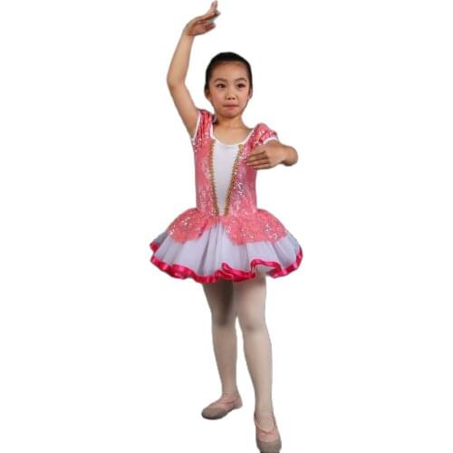 New Kid Ballet Costumes dance tutu Kid Stage Performance ballet tutu Rose Red Sequin Lace Bodice Ballet Tutu Girl Dance Costume