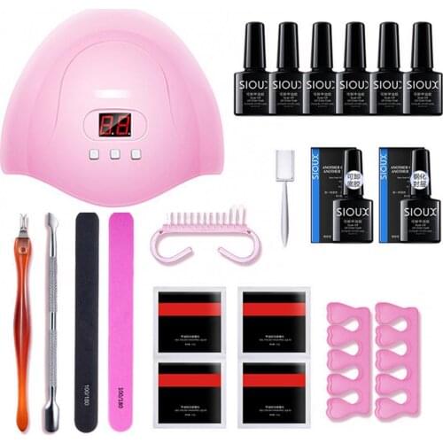 Sell At A Low Price! Base Top Coat Gel Polish Sand Bar Pusher Dead Skin Fork UV Lamp Nail Art Set