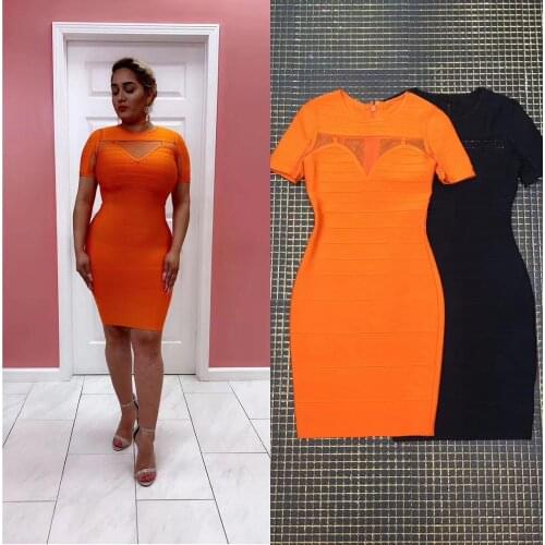 Sexy Lady Vestido Bandage 2020 New Arrivals Short Sleeve Bandage Dress Women Mini Length Celebrity Party Dress Bandage Orange