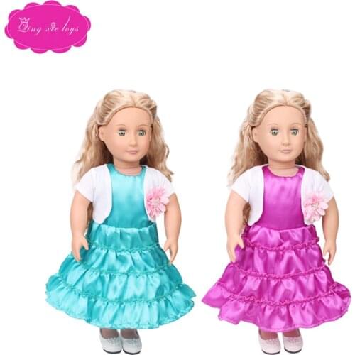 18 inch Girls doll dress Princess evening gown + white coat American newborn skirt Baby toys fit 43 cm baby dolls c420