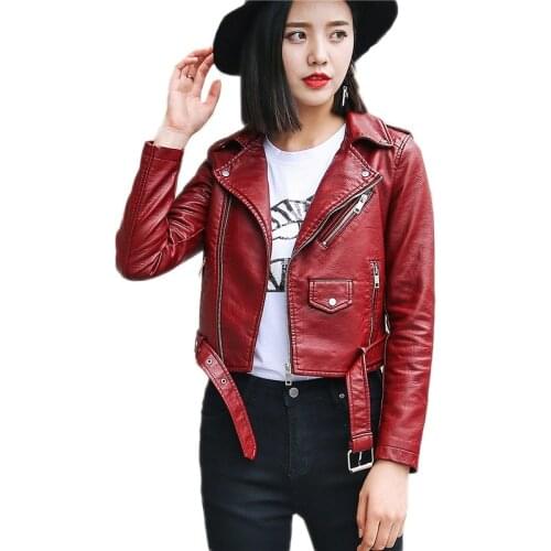 High Quality With Belt Autumn Women Leather Jacket 5 Colors Moto Biker Asymmetric Zipper Female Faux Leather Coat Outwear