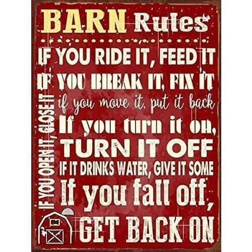 YOUMEISU Metal Tin Sign Barn Rules, Stable, Rustic Decor, Cowboy, Ranch, Horses Metal Aluminum Sign for Wall Decor 8x12 Inch