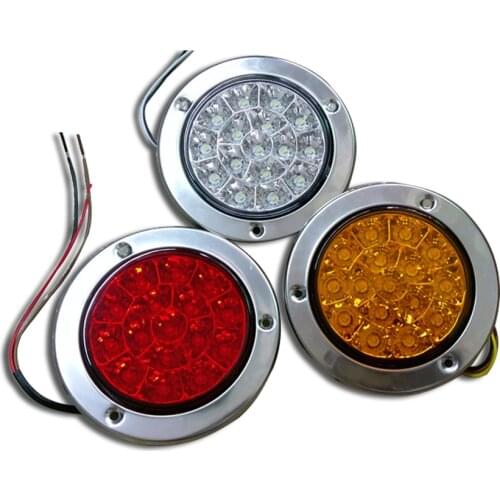 2pcs 16-LED Tail Lights Back-up Reverse Lamps Round Clear Lens 12V 24V Red Amber white for Truck Trailer RV Red