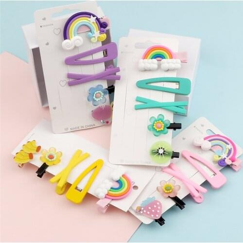 5Pcs/Set Rainbow Cloud Hair Clips for Girls Kids Flower Fruit Hairpins BB Clip Cute Fashion Barrettes Headwear Hair Accessories