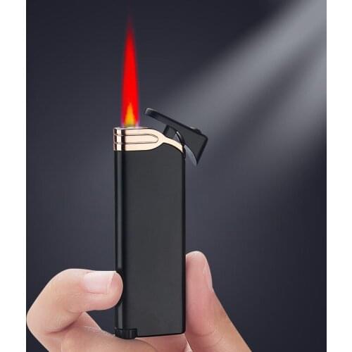 Straight Into Red Flame Windproof Lighter Butane Gas Lighter Ultra-thin Creative Lighter Smoking Cigarettes Accessori Mens Gift