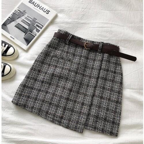 2020 Autumn Irregular Lady Skirt Female Sweet High Waist A-line Mini Skirt Vintage Casual Women Plaid Skirt With Chic Sashes