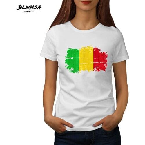 BLWHSA New Summer Style Women Mali Nostalgic Flag Print T-shirts Short Sleeve O neck cotton Tops Casual Female Tee Shirt