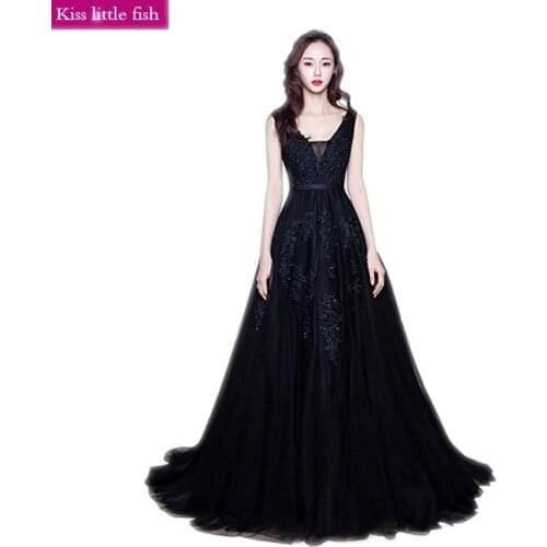 Free Shipping Black Backless Long Dress Prom Vestidos De Fiesta Largos Elegantes De Gala V-Neck Sleeveless Prom Dress