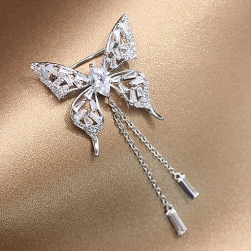 Zlxgirl Metal copper bridal brooches jewelry brand Cubic Zircon butterfly shape Wedding Hijab Pins Clothes Suit Accessories