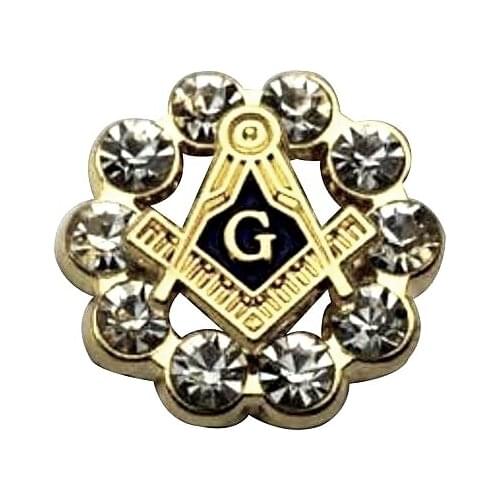 Masonic Lapel Pins Gold 3D Rhinestone Crystal Brooch Gifts Badges With Butterfly Clutch,16mm