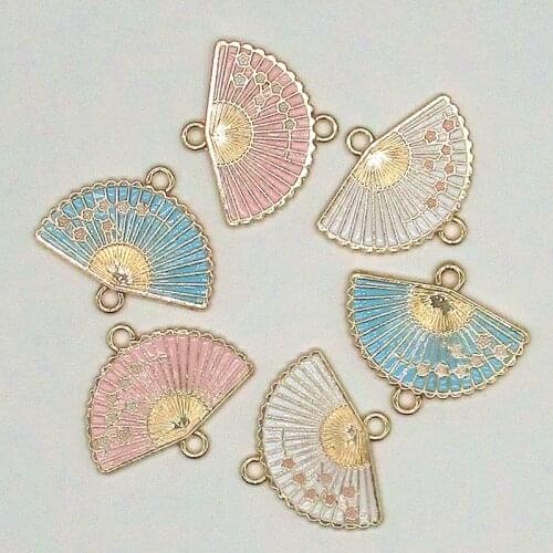 10 Pcs/Set Cute Fan Charm Enamel Pendant For Necklace Earrings DIY Bracelet Jewelry Making Decoration Fashion Accessories Gifts