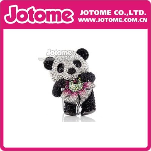 100pcs/lot 2016 Hotsale Panda with Flower Rhinestone Crystal Brooch Pin Fashion Women/Men Jewelry